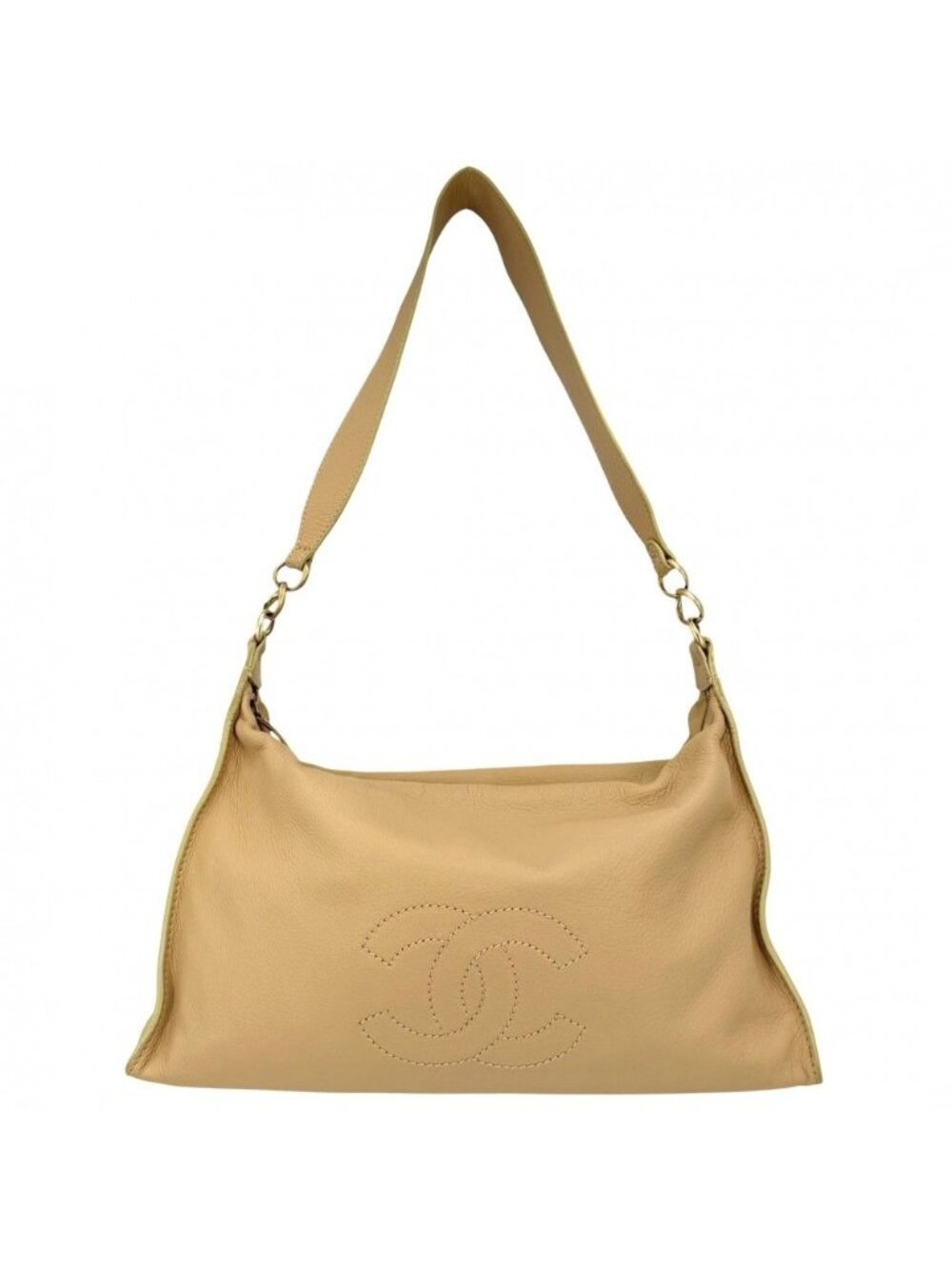 Chanel Shoulder Bag CC Logo Chain Bag Leather Beige Gold
